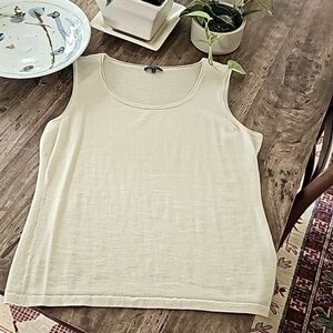 Lafayette 148 cashmere / silk blend sleeveless sweater in light latte beige XL